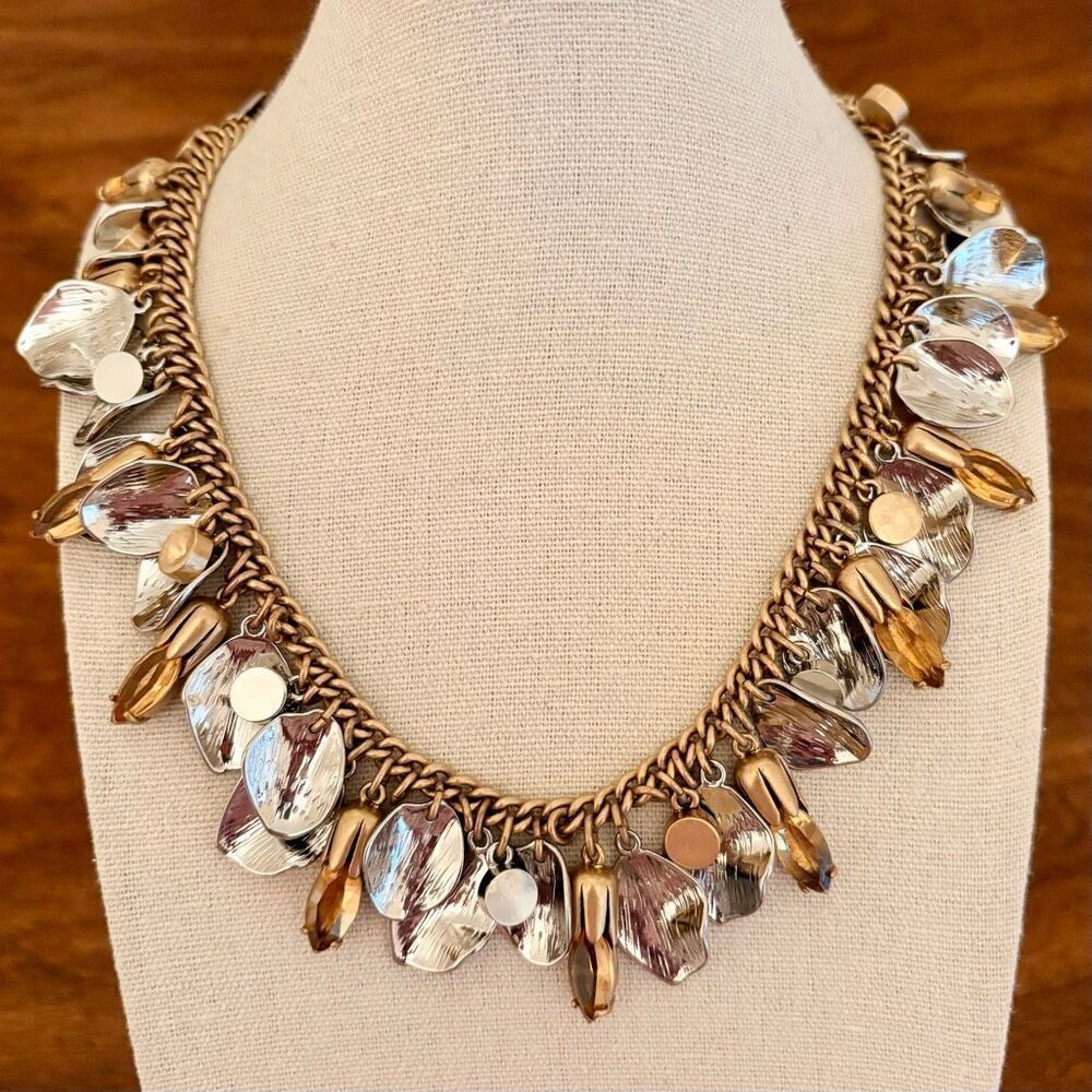 J.Crew | Leaf Cluster Pendant Necklace | Two-Tone | 16 1/2” Length